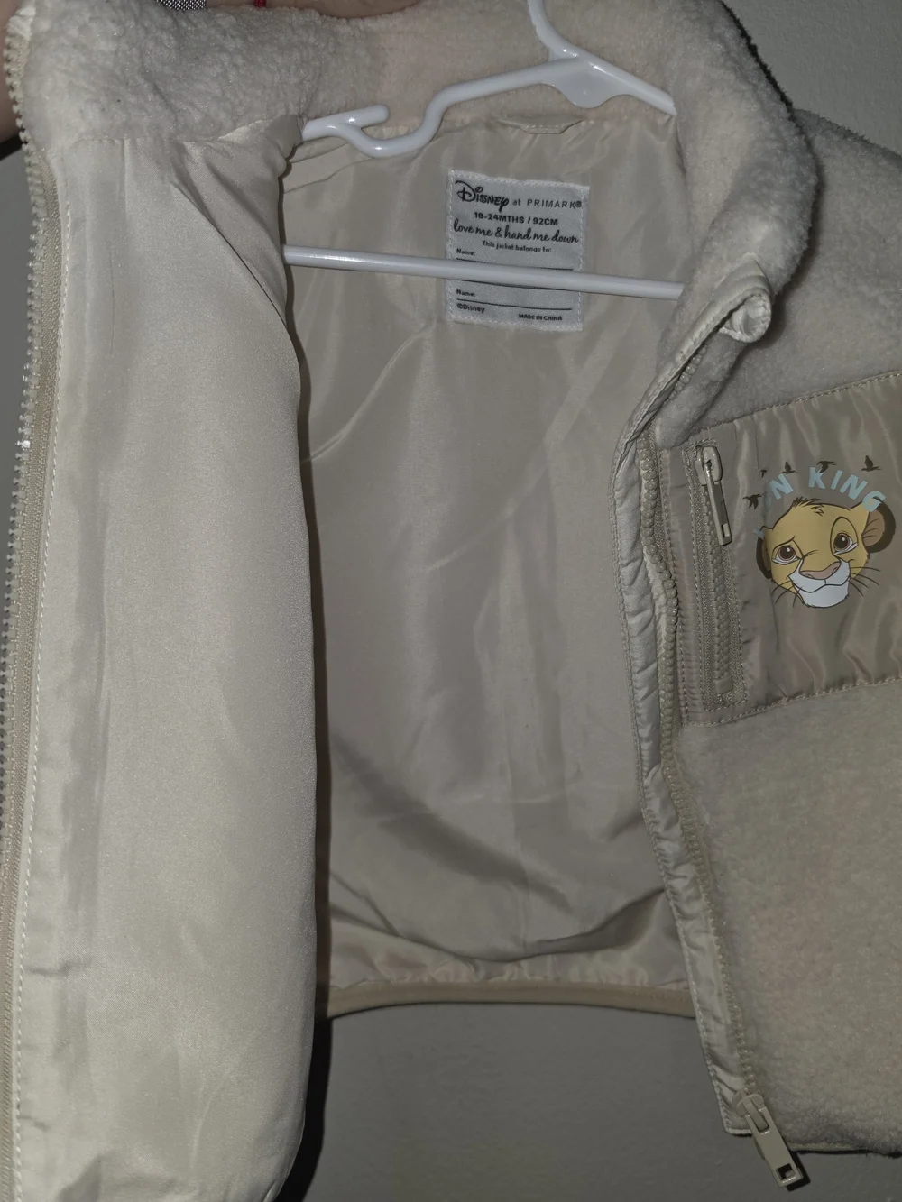 Primark Cream Sherpa Kids Vest with Lion King Patch